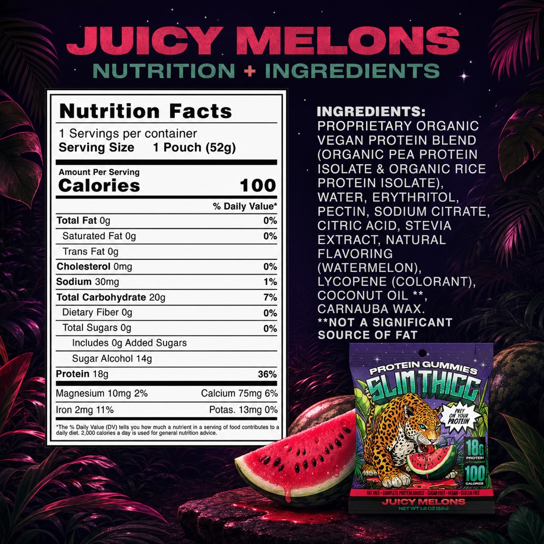 Juicy Melons protein gummies nutrition facts and ingredients